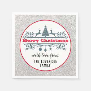 Chic och Festive Red God jul Silver Glitter Pappersservett
