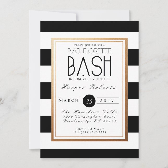 Chic och formalitet Bachelorette Bash | Guld & Bla Inbjudningar (Framsida)