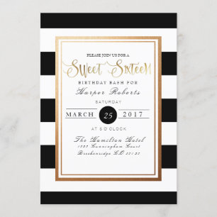 Chic och formell Sweet sixteen   Guld & Black Inbjudningar