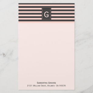 Chic  och Grått monogrammed stationeri Brevpapper