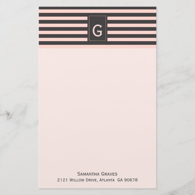Chic  och Grått monogrammed stationeri Brevpapper (Framsida)
