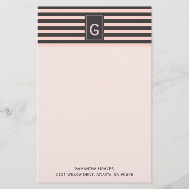 Chic  och Grått monogrammed stationeri Brevpapper (Framsida)