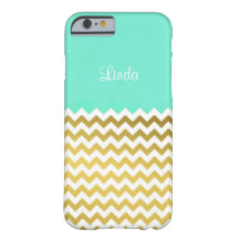 Chic och Snyggt Aqua Grönt, Guld & White Chevron
