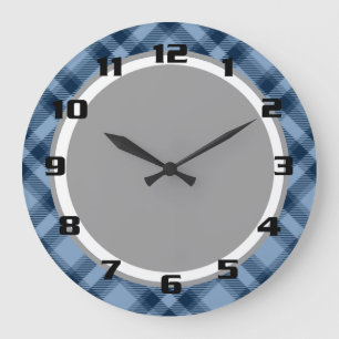 Chic och Trendig Blue Tartan Play Patten Stor Klocka