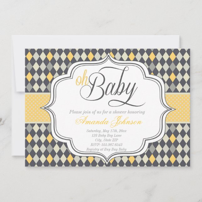 Chic Oj Baby Argyle Baby Shower Inbjudan (Framsida)