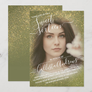 Chic Oliv grönt Glitter Ombre Fotosötare 16 Inbjudningar