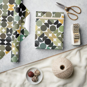 Chic Oliv grönt Taupe Beige Circles Art Mönster Presentpapper