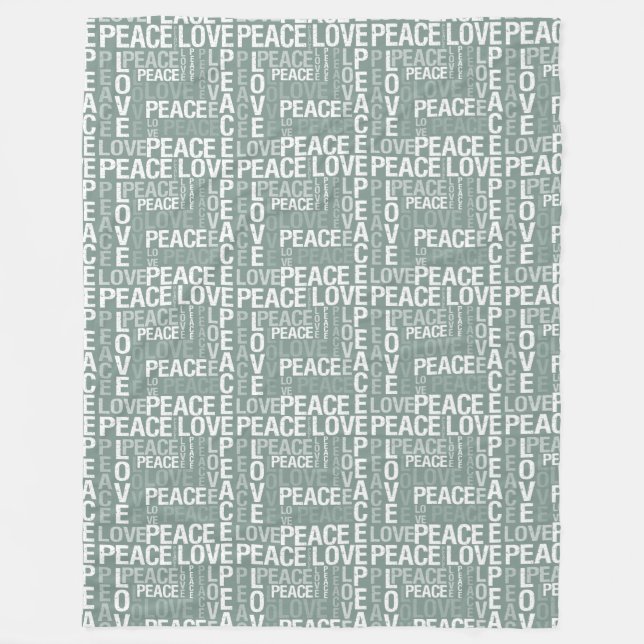 Chic Olive Green White Peace Love Christmas Fleecefilt (Framsidan)