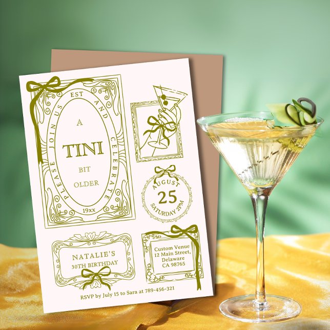 Chic Olive Line Art A Tini Bit Older 30års födelse Inbjudningar (Chic Olive Line Art A Tini Bit Older 30th Birthday Invitation)