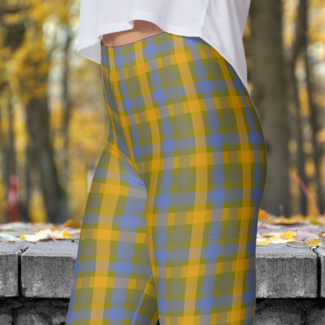 Chic Olive och Blue Check Mönster Leggings (Chic Olive and Blue Check Pattern Leggings)