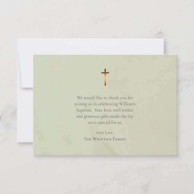 Chic Olive Roman Catholic Baptism Tack Kort (Framsida)
