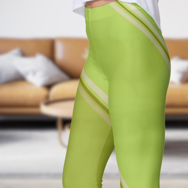 Chic Olive under Blek Grönt Banded Print Leggings (Chic Olive under Pale Green Banded Print Leggings)