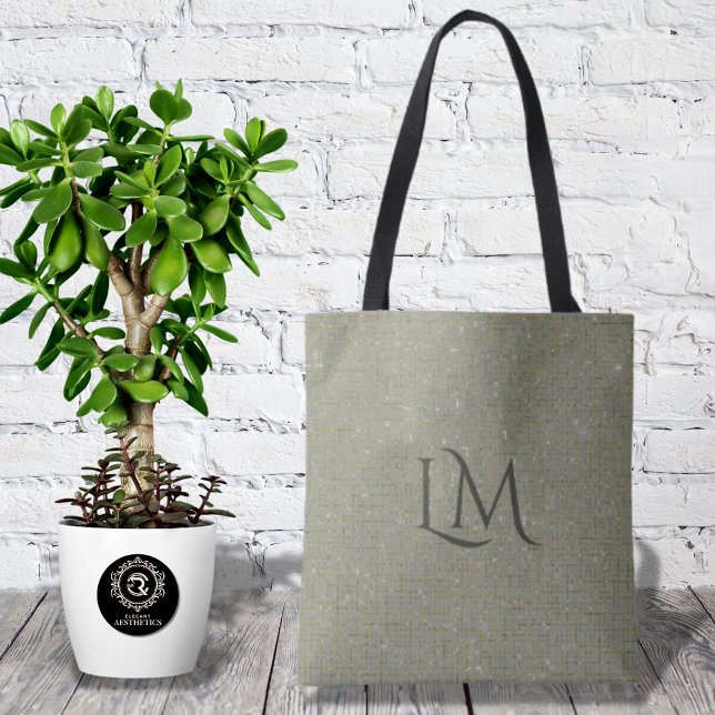 Chic OliveTaupe Monogram Refined Glitter Detail Tygkasse (Skapare uppladdad)