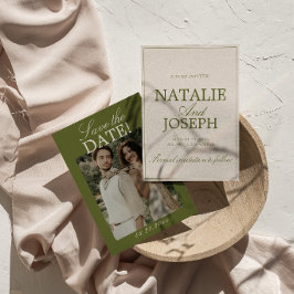Chic Olivgrön Kräm Gammalt Pengar Foto Bröllop Spa Spara Datumet