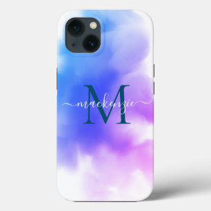 Chic Ombre Blue Rosa Watercolor Monogramme