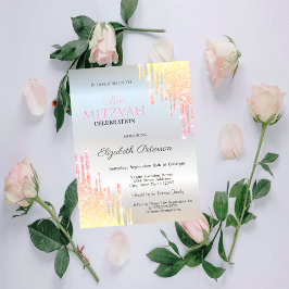 Chic Ombre Glitterdroppar Silver Bat Mitzvah Inbjudningar