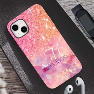 Chic ombre ro rosa glitter monogram