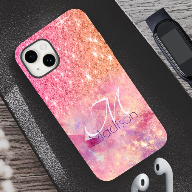 Chic ombre ro  rosa glitter monogram (Skapare uppladdad)