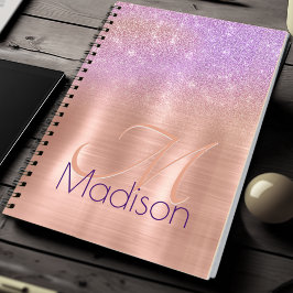 Chic ombre rosa ros glitter monogram anteckningsbok