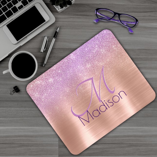 Chic ombre rosa ros  glitter monogram musmatta (Skapare uppladdad)