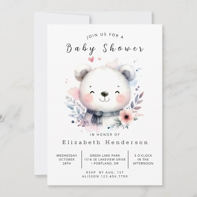 Chic Online Bear Baby Shower Inbjudningar (Framsida)
