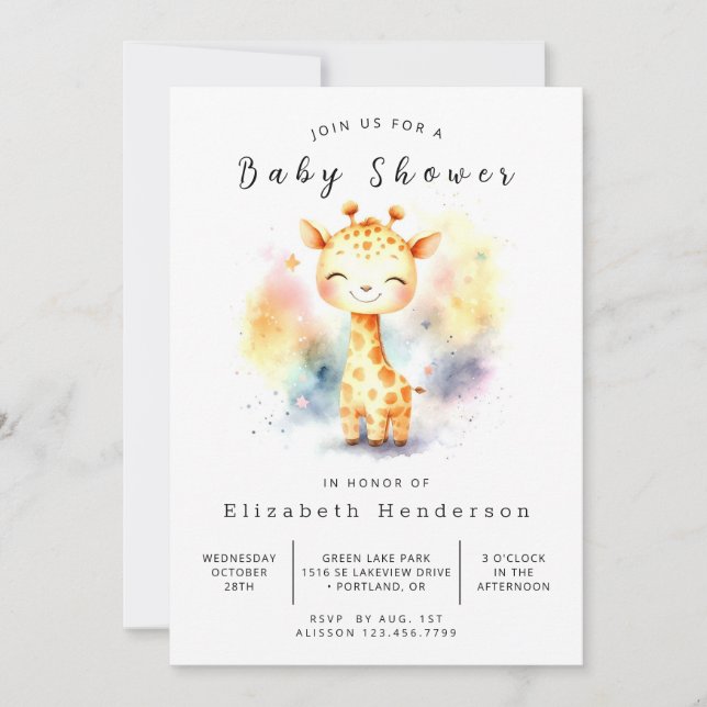 Chic Online Giraffe Baby Shower Inbjudningar (Framsida)