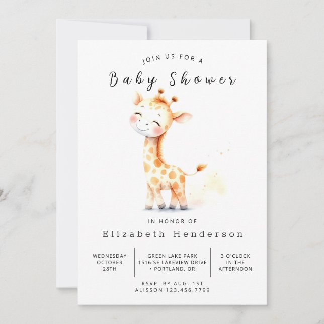 Chic Online Giraffe Baby Shower Inbjudningar (Framsida)