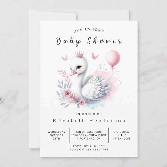 Chic Online Svan Baby Shower Inbjudningar (Framsida)