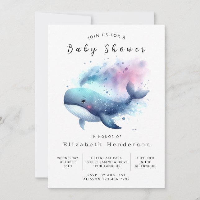 Chic Online Whale Baby Shower Inbjudningar (Framsida)