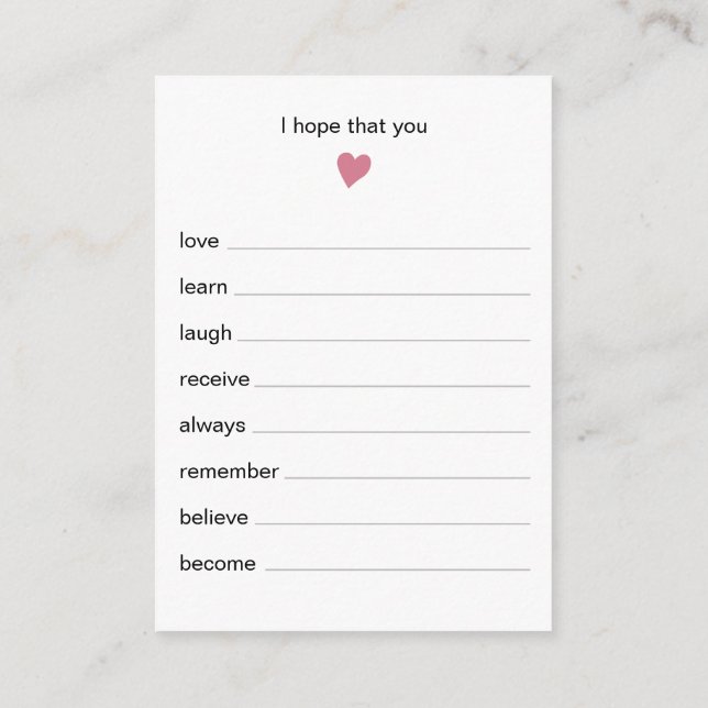 Chic Önskemål för Flicka Shower Game Tilläggskort (Baksida)