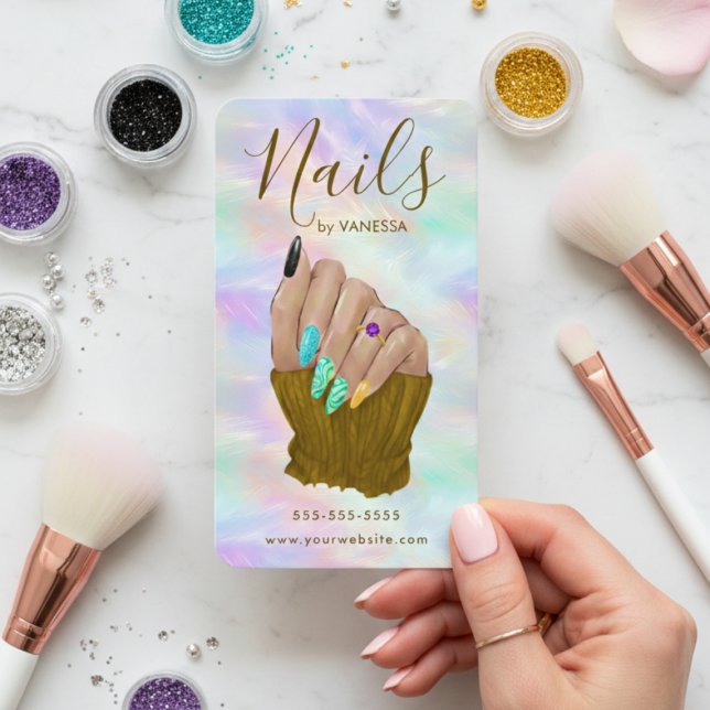 Chic Opal Manicurist Artist Modern Nail Studio Visitkort (Skapare uppladdad)