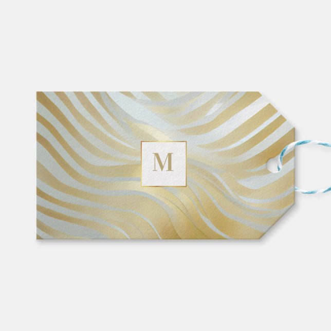 Chic Opulent Guld och White Multi Patternent Presentetikett (Framsidan (Horisontell))