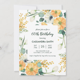 Chic Orange Anemone Greenery Blommigt Birthday Inbjudningar
