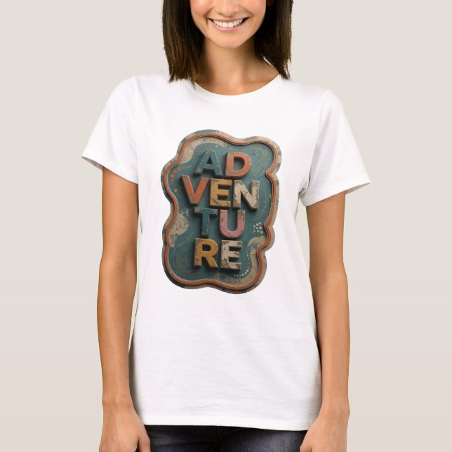 Chic Orange ÄVENTYR Grafisk Design T Shirt (Framsida)