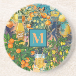 Chic orange blåturkos siciliansk citruscollage underlägg