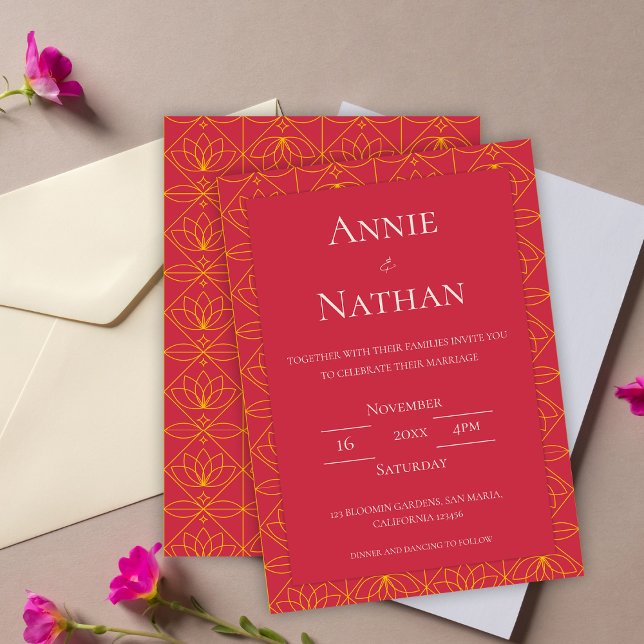 Chic Orange Blommigt bröllopsinbjudan till Ram (Chic Orange Floral Frame Wedding Invitation)