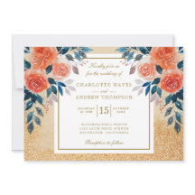 Chic Orange Blommigt Vattenfärg Bröllop