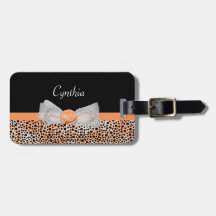 Chic Orange Cheetah Print Cute Ro Bow and Namn
