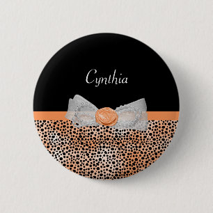 Chic Orange Cheetah Print Cute Ro Bow and Namn Knapp