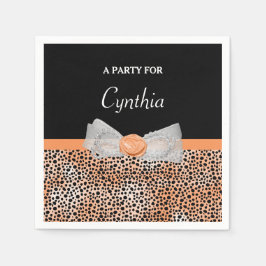 Chic Orange Cheetah Print Cute Ro Bow Party Namn Pappersservett