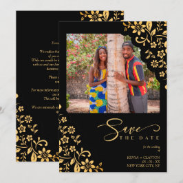 Chic Orange Flourish Ornament Photo Wedding Spara Datumet