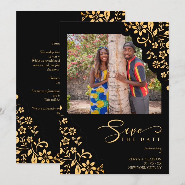 Chic Orange Flourish Ornament Photo Wedding Spara Datumet (Fram/baksida)