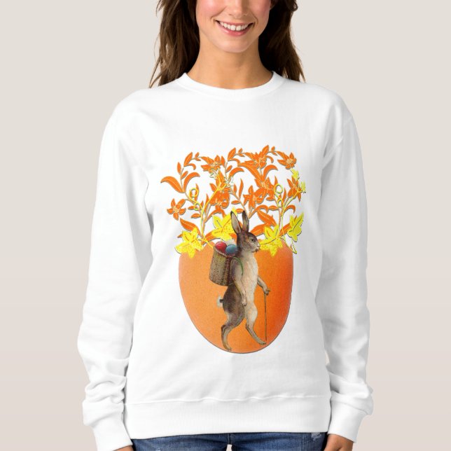 Chic Orange Flowers Blommigt Påskhare Rabbit Egg T Shirt (Framsida)