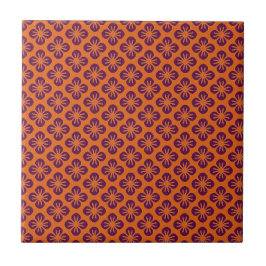 Chic Orange Graps Abstrakt Lila Flower Mönster Kakelplatta