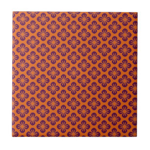 Chic Orange Graps Abstrakt Lila Flower Mönster Kakelplatta