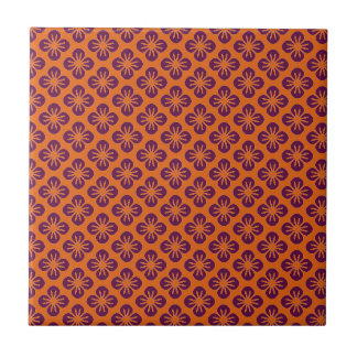 Chic Orange Graps Abstrakt Lila Flower Mönster Kakelplatta