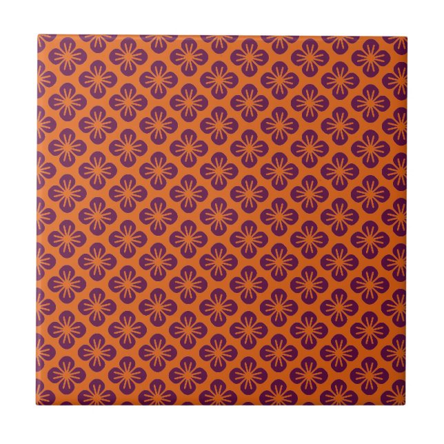 Chic Orange Graps Abstrakt Lila Flower Mönster Kakelplatta (Framsidan)