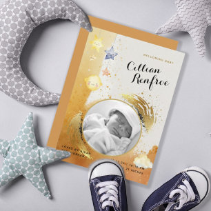 Chic Orange Guld Glitter Baby födelsemeddelande om