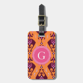 Chic orange ikat tribal mönster monogram bagagebricka