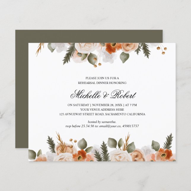 Chic Orange Ivory Moss Bröllop Rehearsal Middag (Fram/baksida)